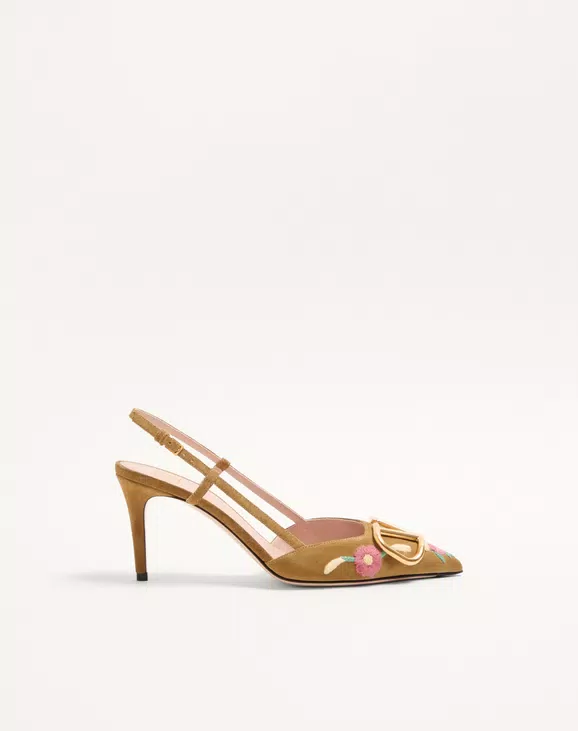 Valentino VLogo Signature Slingback Pump In Crust Leather With Floral Embroidery 80Mm - Image 1